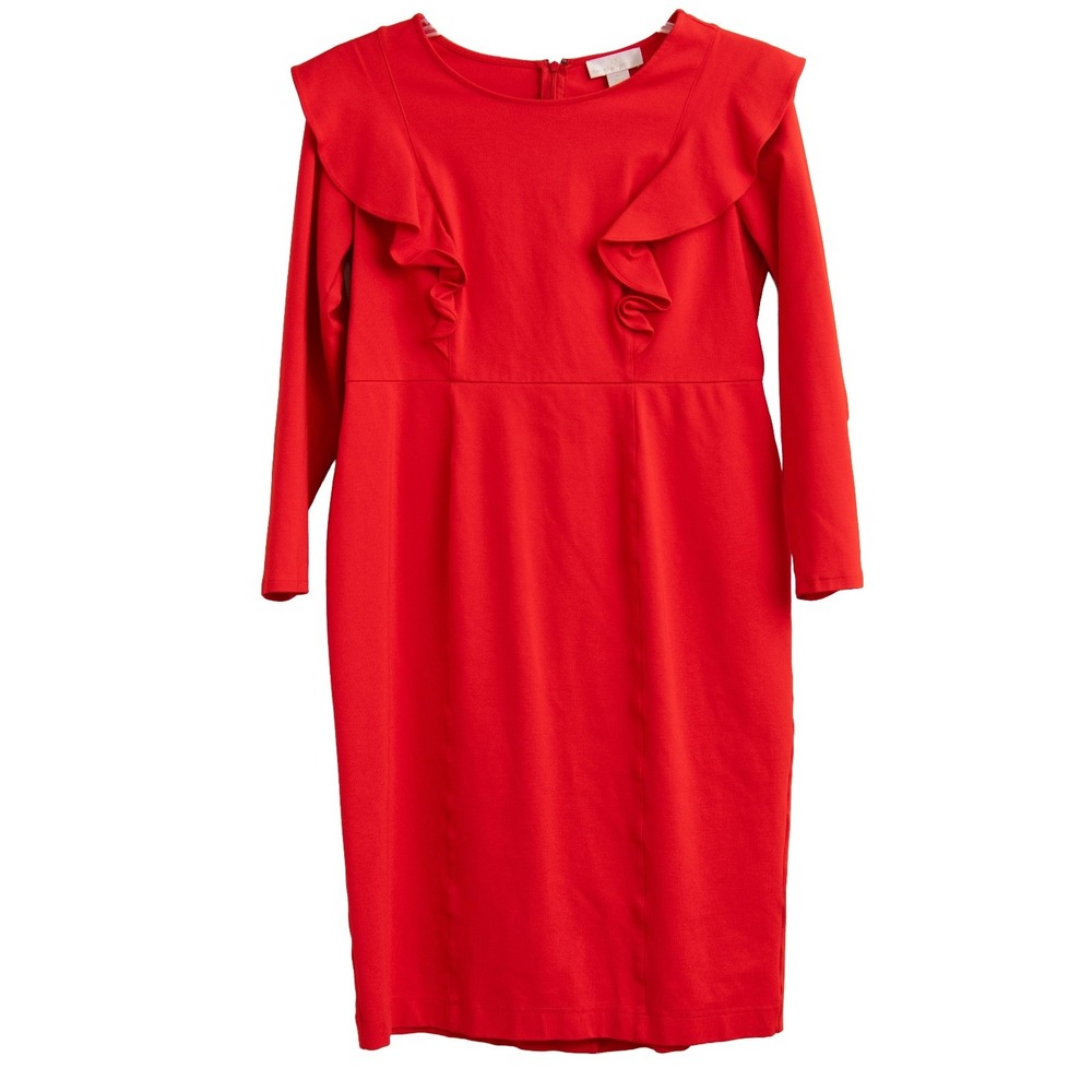 Rachel Parcell Red Dress‎ Sz XL Classy Designer Dress Ruffle Party Cocktail Plus